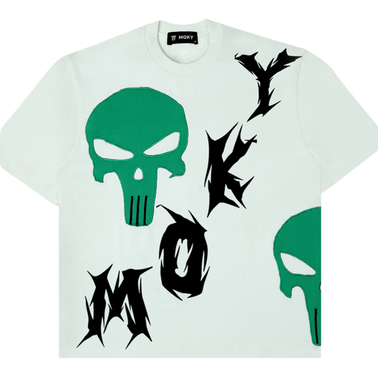 Skull Chaos: off-White & Green T-shirt